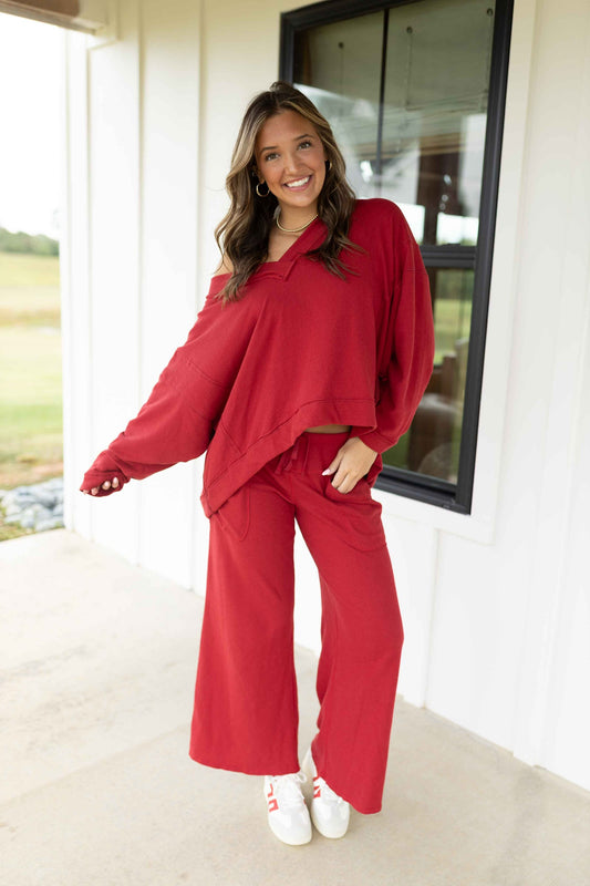 Staycation Pullover Top - Deep Cherry
