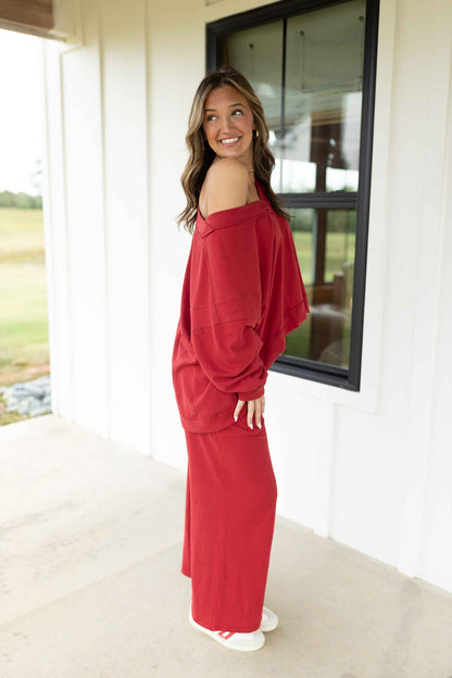 Staycation Lounge Pant Bottoms - Deep Cherry