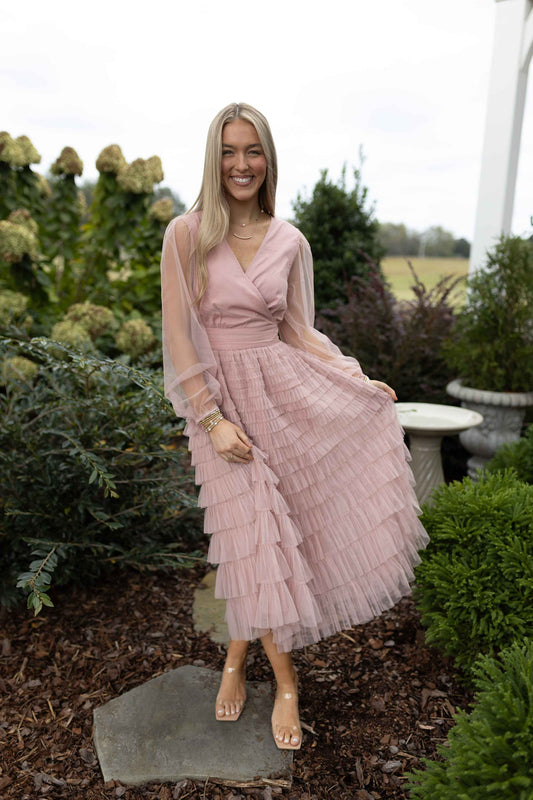Eloise Ruffled Mesh Midi Dress