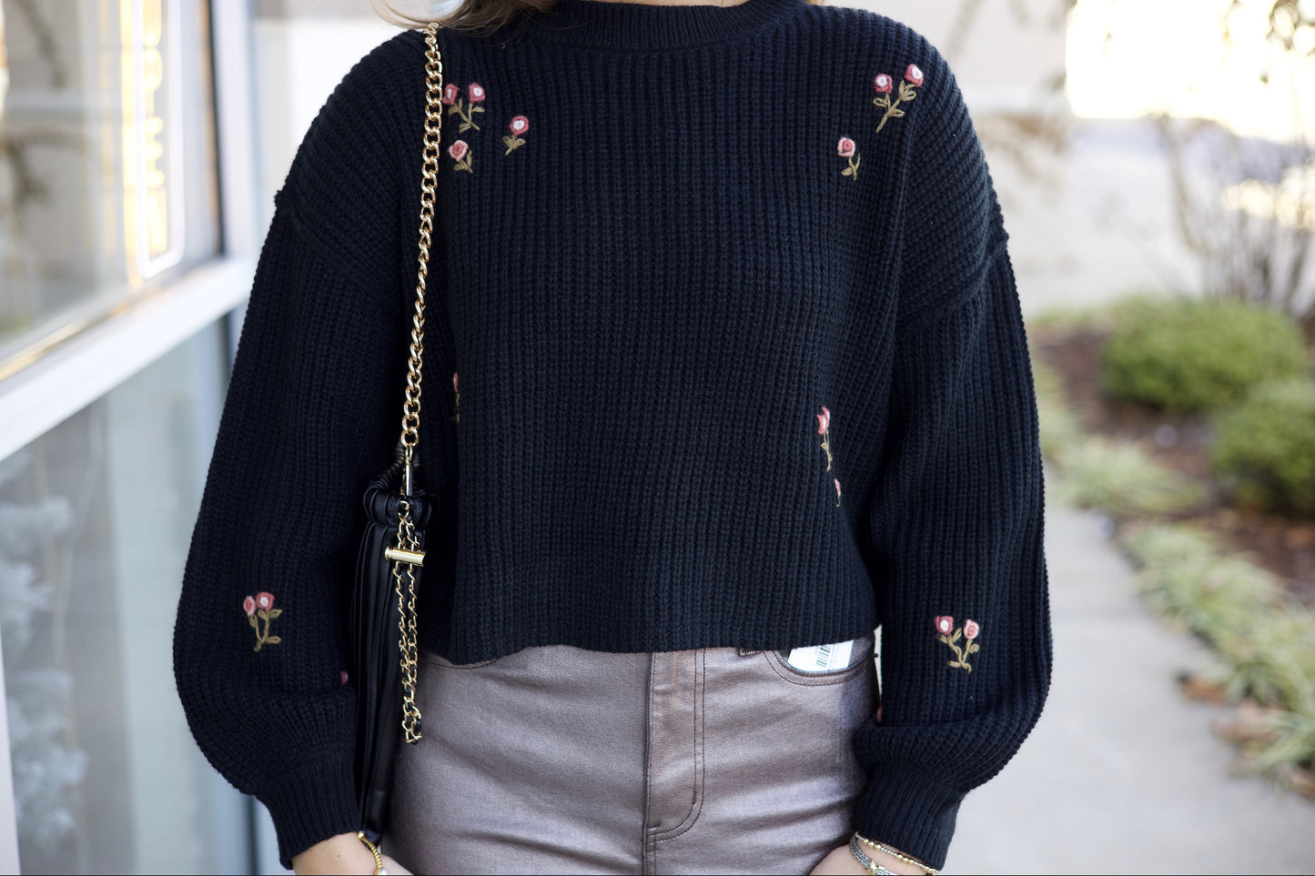 Flower Detail Sweater - Black