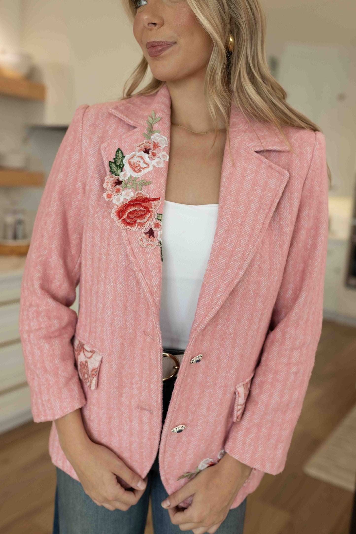 Heather Herringbone Jacket - Pink