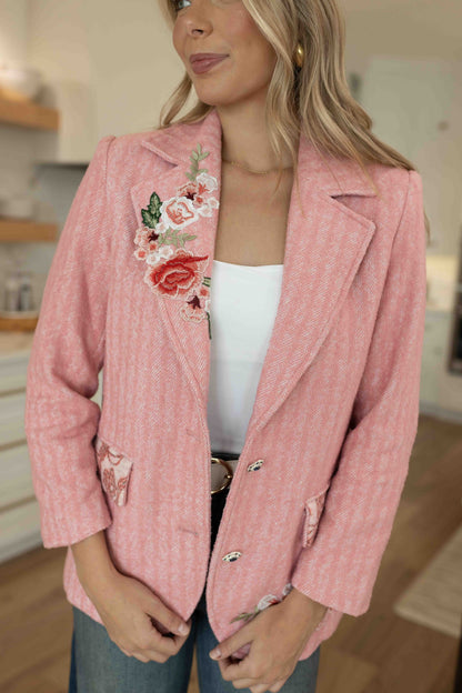 Heather Herringbone Jacket - Pink