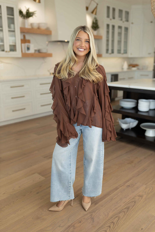 Dolce V-Neck Ruffle Blouse