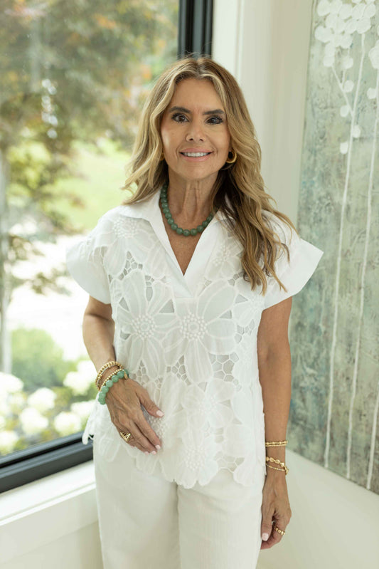 Taylor White Eyelet Top