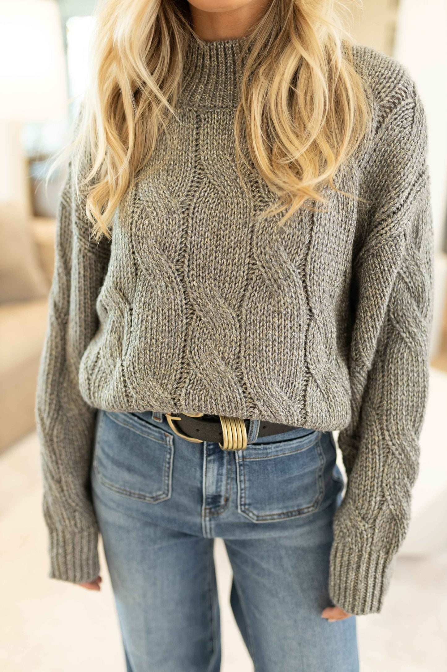 Lurex Cable Cropped Pullover