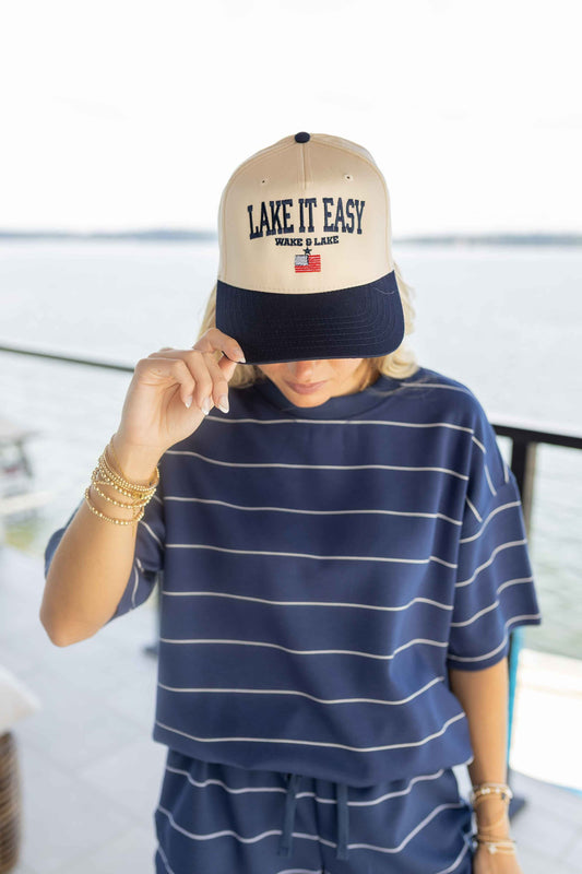 Lake It Easy Cap - Navy Vintage Trucker Hat