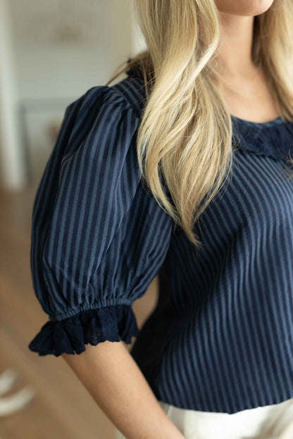 Layla Ruffle Top - Navy