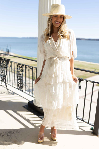 MM - Splatter Print Silk Dress - Beige