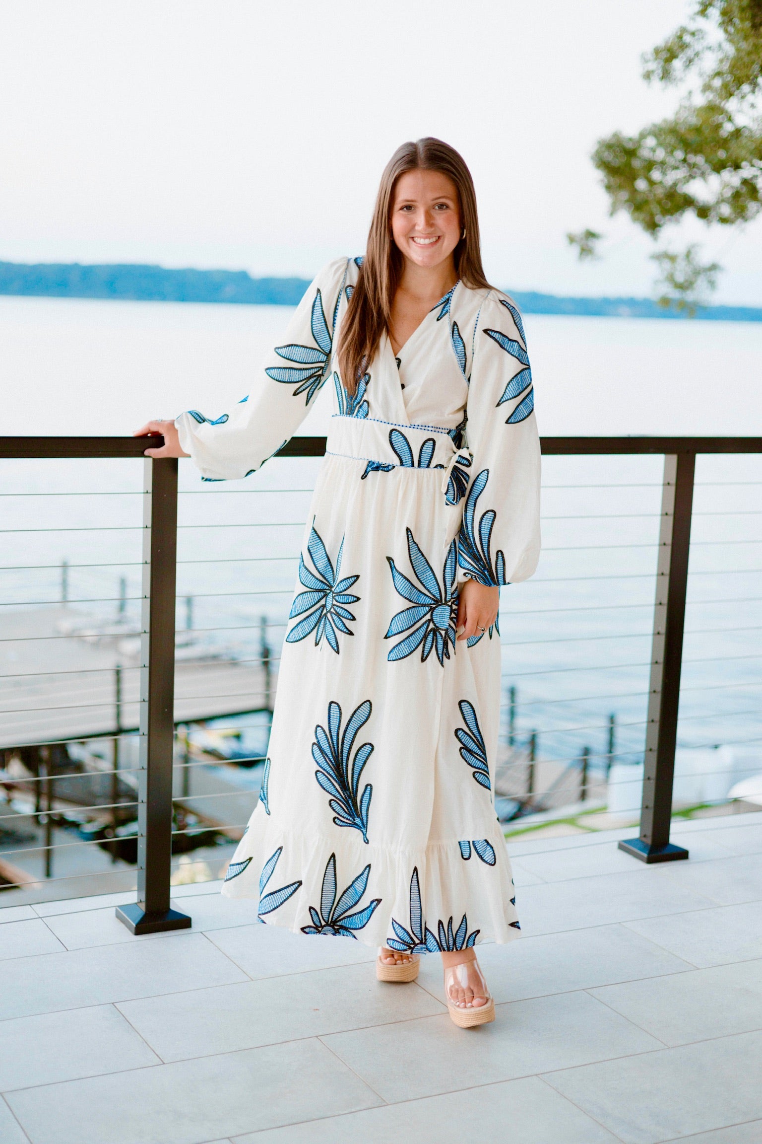 Abstract Wrap Maxi Dress Blue