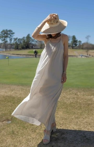 MM - Spaghetti Strap Gauze Dress - Beige