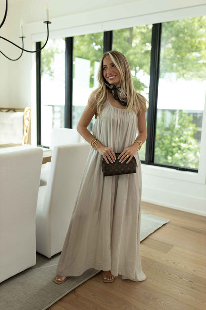 MM - Spaghetti Strap Gauze Dress - Beige