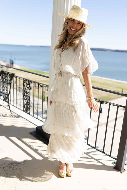 MM - Splatter Print Silk Dress - Beige
