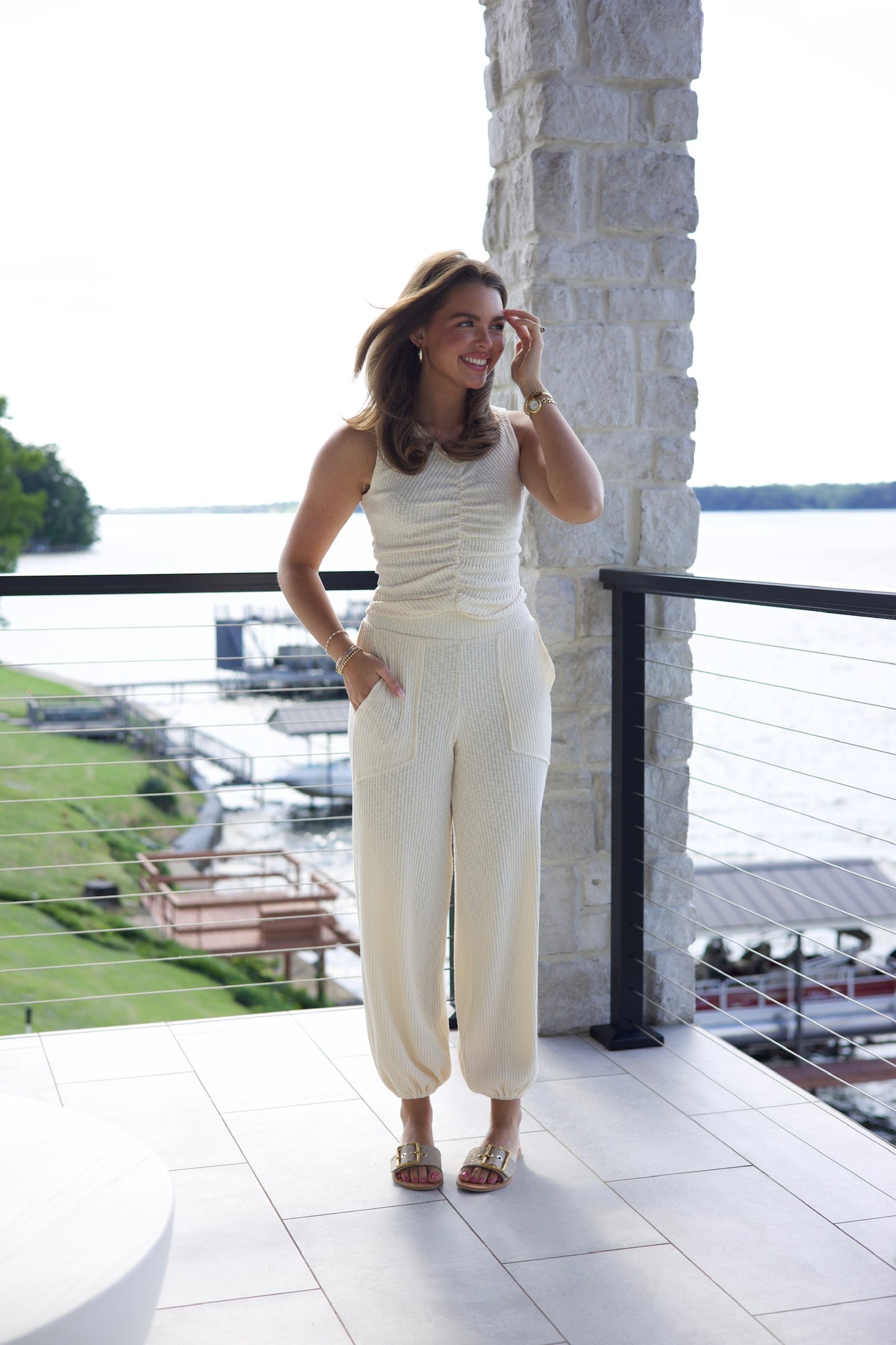 Cabana Textured Rib Pants - Oatmilk