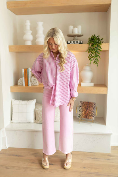 Whit Pink Stripe Button Down