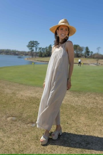 MM - Spaghetti Strap Gauze Dress - Beige