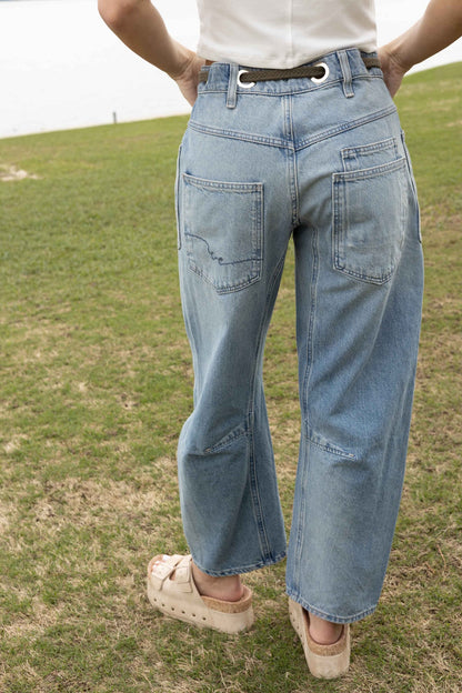 Moxie Low Slung Pull On Barrel Jean - Truest Blue