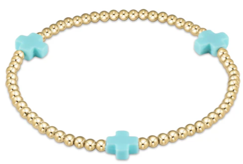 EGIRL - Signature Cross 3mm Gold Bracelet - Turquoise