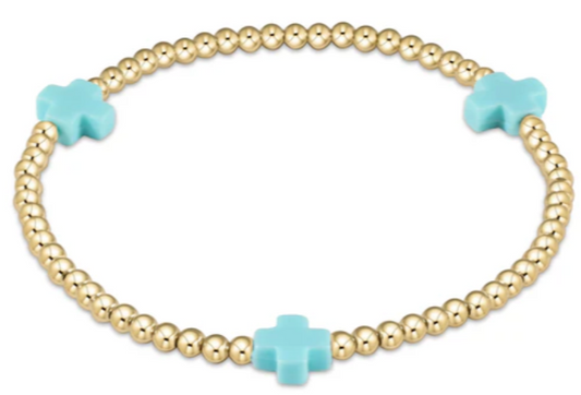 EGIRL - Signature Cross 3mm Gold Bracelet - Turquoise