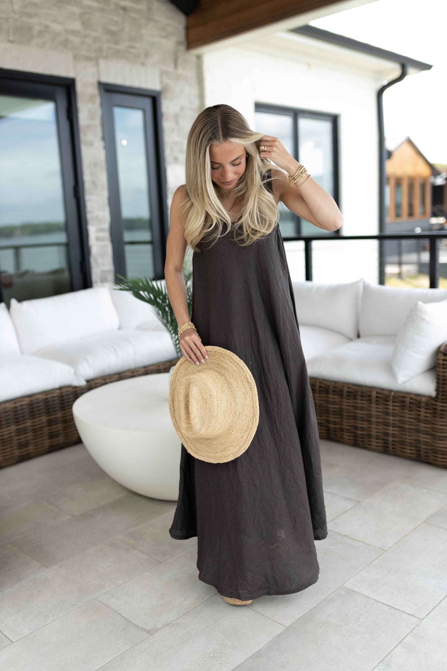 MM - Chocolate Linen V-Neck Maxi