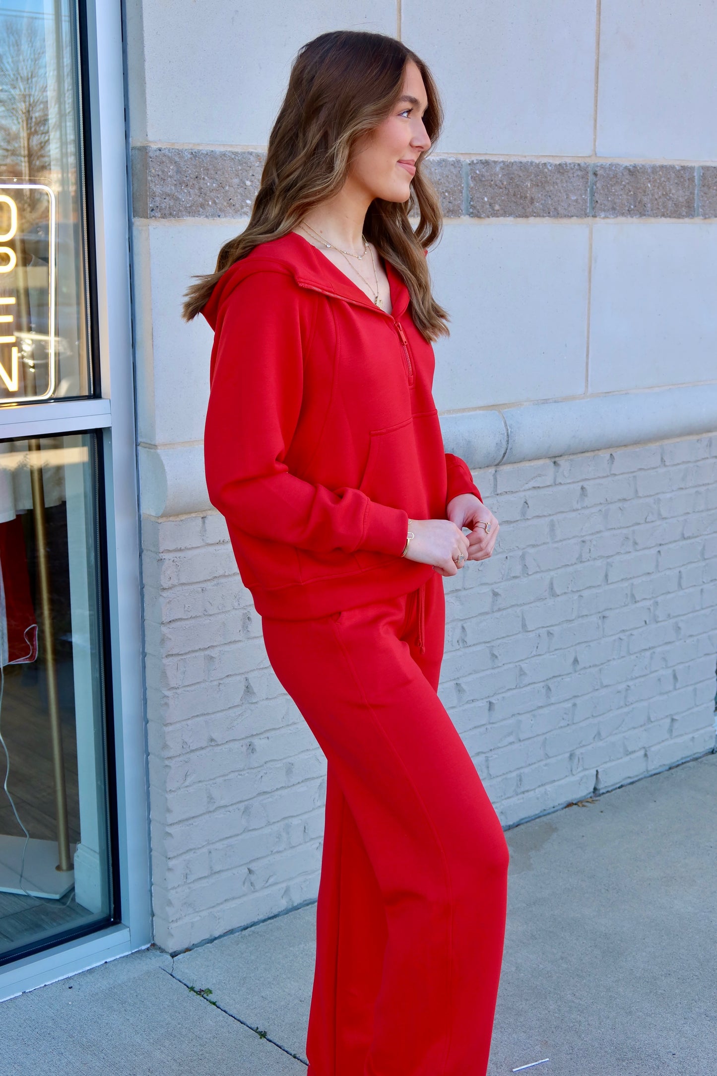 Quarter Zip Hoodie Set - True Red