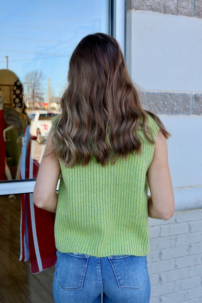 Button Down Ribbed Vest - Green