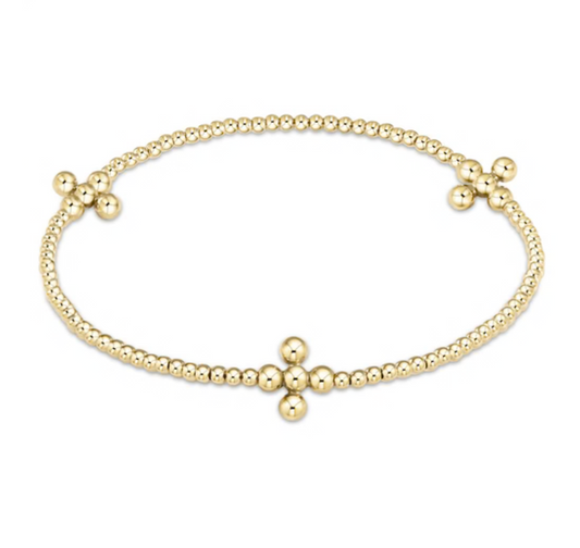signature cross gold pattern 2mm bead bracelet - classic beaded signature cross gold - 3mm bead gold