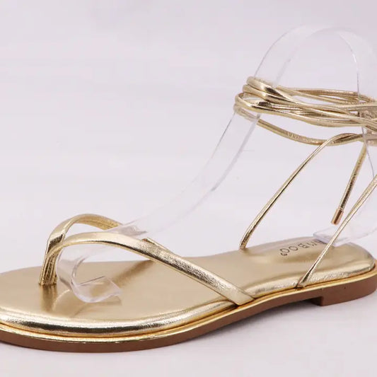 Lace Up Sandals - Gold