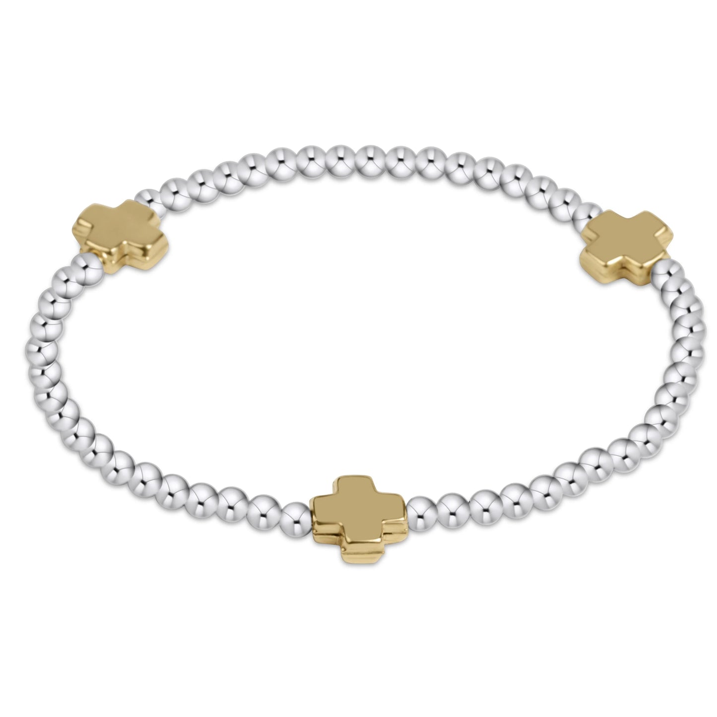 ENEWTON EXTENDS - SIGNATURE CROSS STERLING MIXED METAL PATTERN 3MM BEAD BRACELET - GOLD