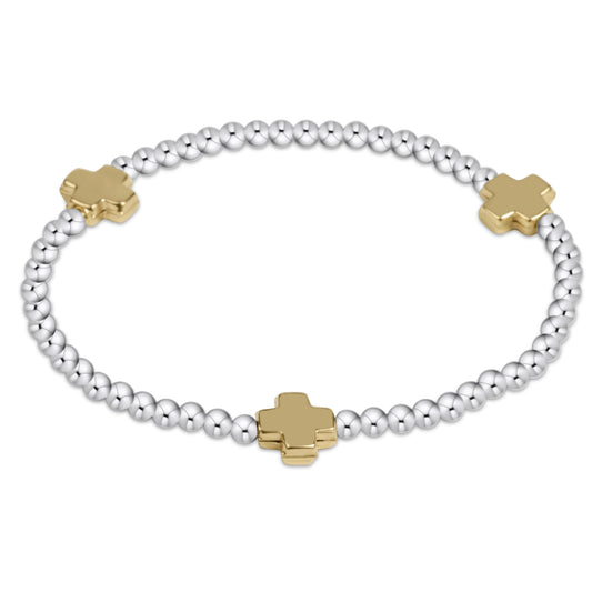 ENEWTON EXTENDS - SIGNATURE CROSS STERLING MIXED METAL PATTERN 3MM BEAD BRACELET - GOLD