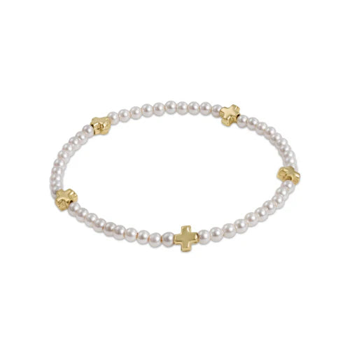 ENEWTON - Signature Gold Cross Small Pearl Pattern 3mm Bead Bracelet - Gold